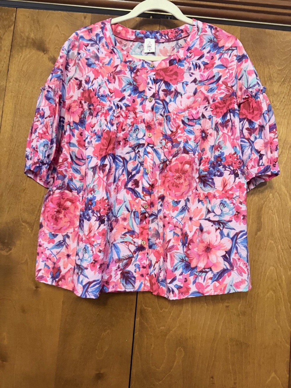 Girls Pink Floral Button-Front Top - Unbranded